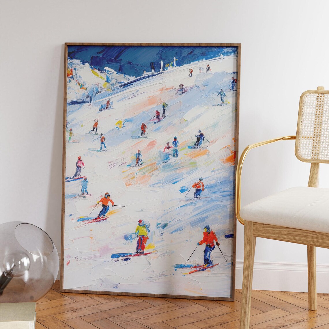 Impressionist Ski Slope Painting Colorful Skiers Winter Art Poster