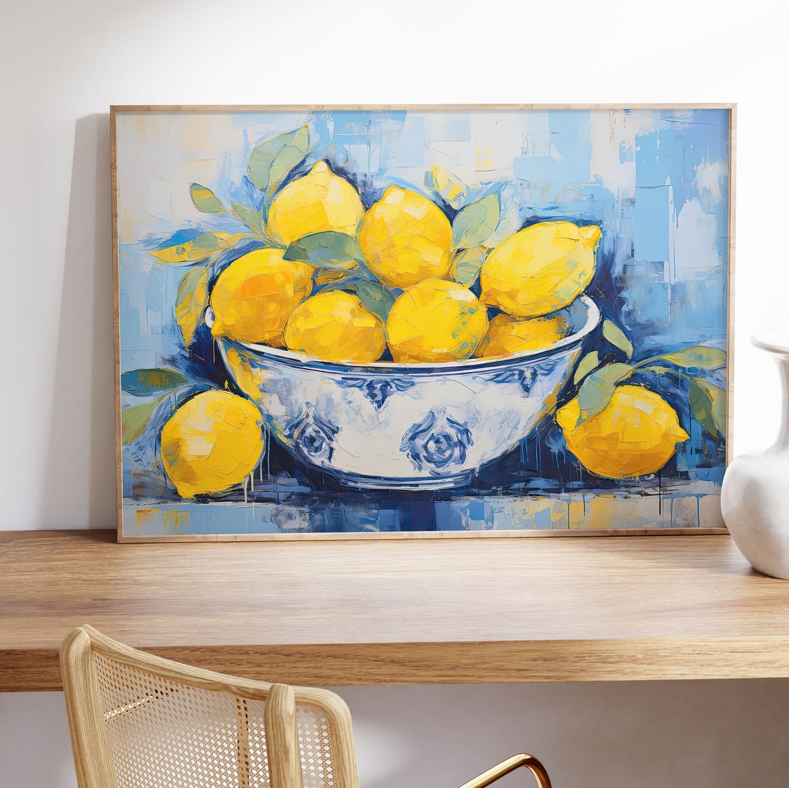 Lemons In Blue Bowl Impressionist Citrus Still Life Art Poster