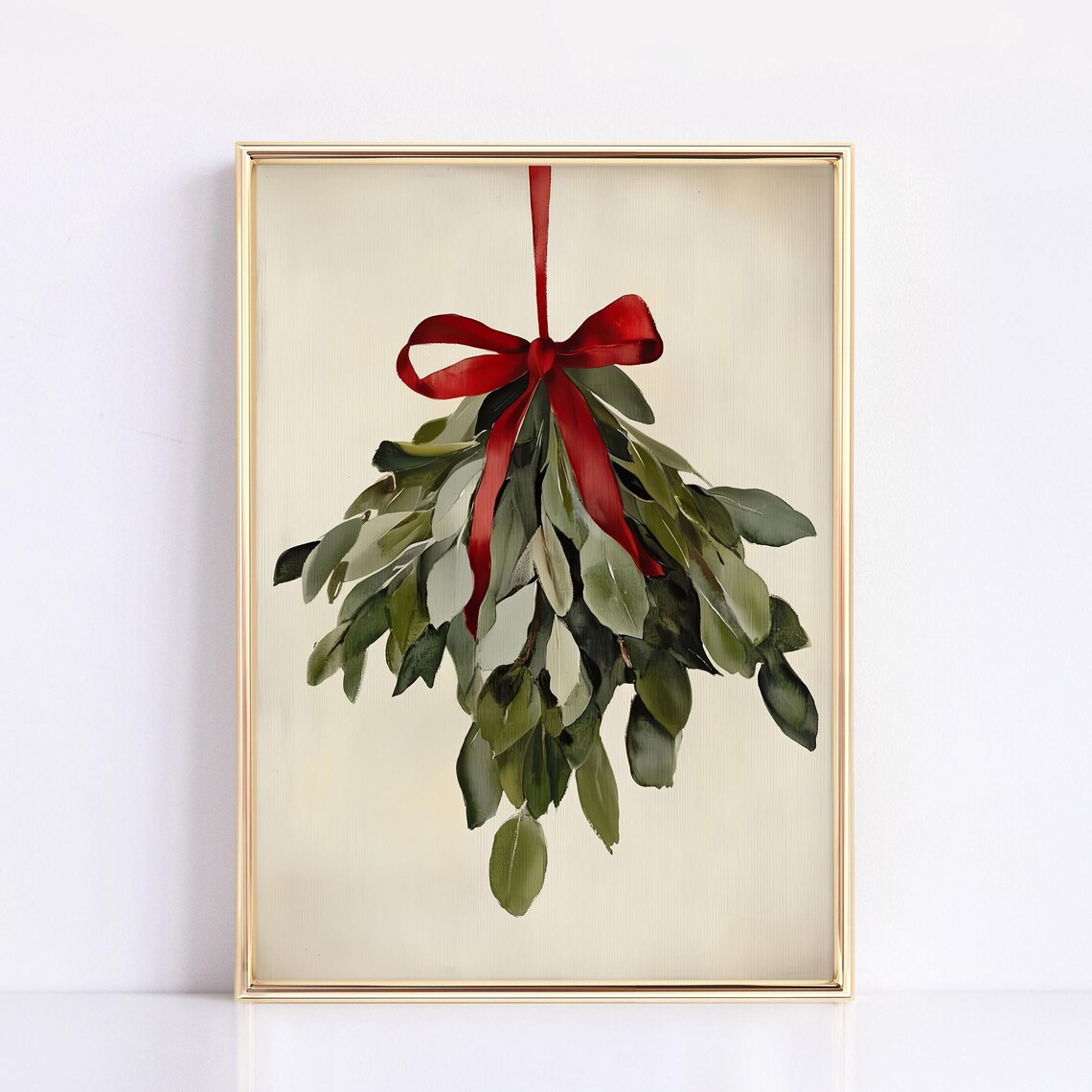 Vintage Christmas Mistletoe Painting, Farmhouse Decor