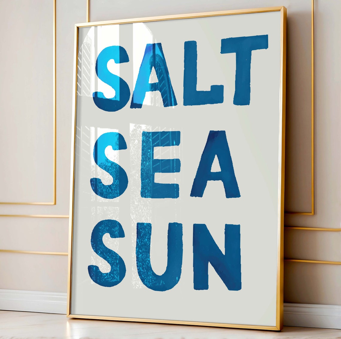 Salt Sea Sun Blue Typography Coastal Beach House Decor Poster