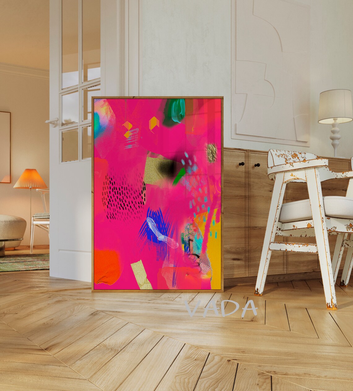 Eclectic Magenta Abstract Painting, Wall Art Print