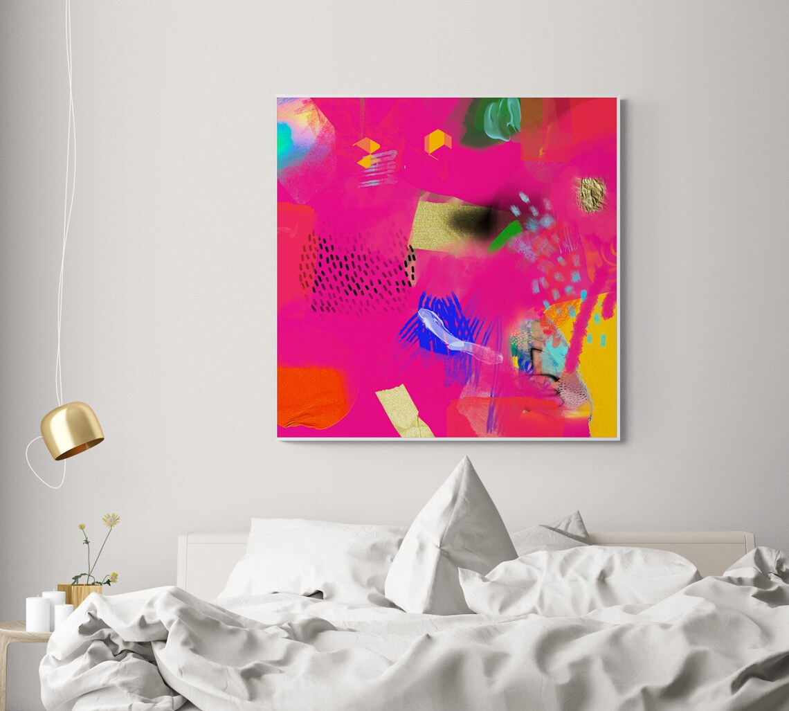 Eclectic Magenta Abstract Painting, Wall Art Print - Image 3