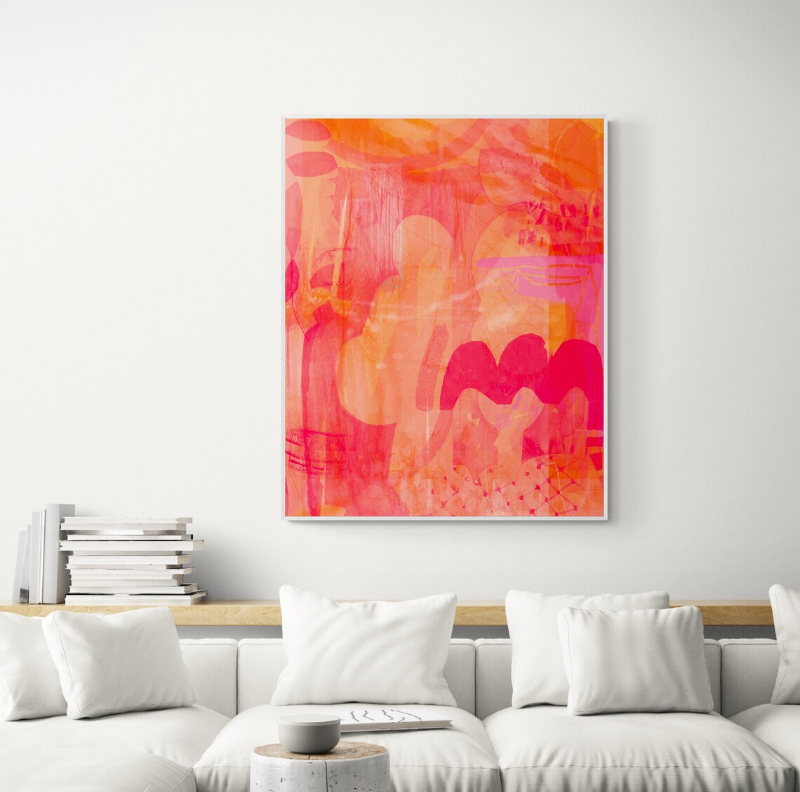 Bright Orange Abstract Art, Hot Pink Painting Print - Image 5