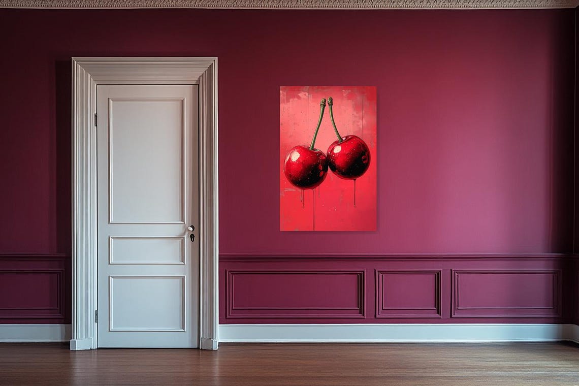 Bold Cherry Print Inspired By Pop Art Style With Vivid Red Hues Perfect For Modern Home Decor - Image 3