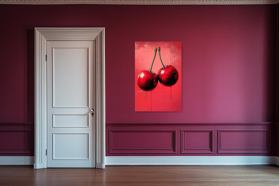 Glossy Juicy Red Cherries Dripping Pop Art Still Life Poster - Image 3