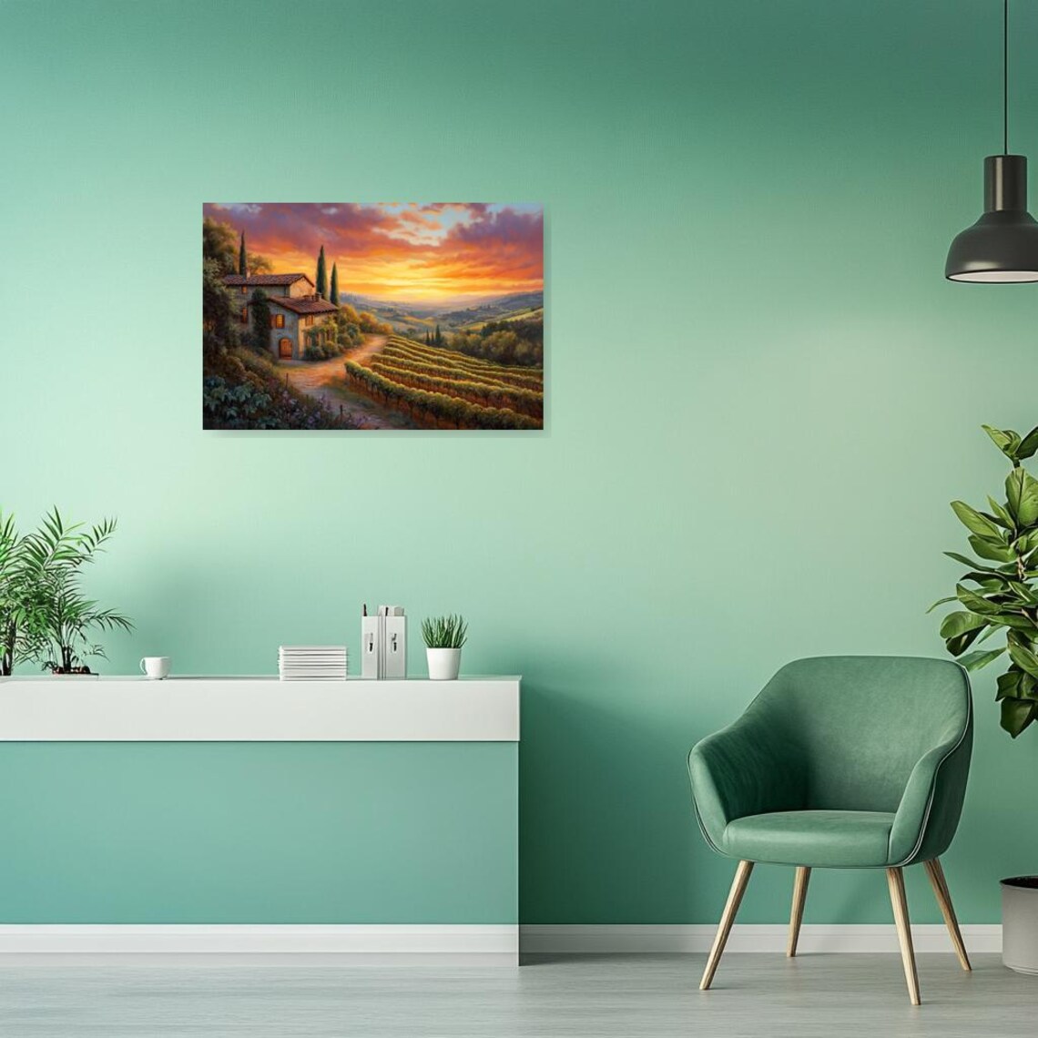 Tuscan Villa at Sunset with Vineyards and Cypress Trees Poster - Image 3