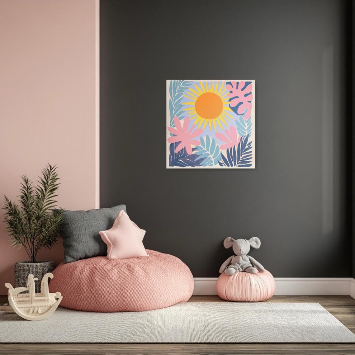 Bold Bright Orange Sun Pink Leaves Matisse Style Tropical Poster - Image 2