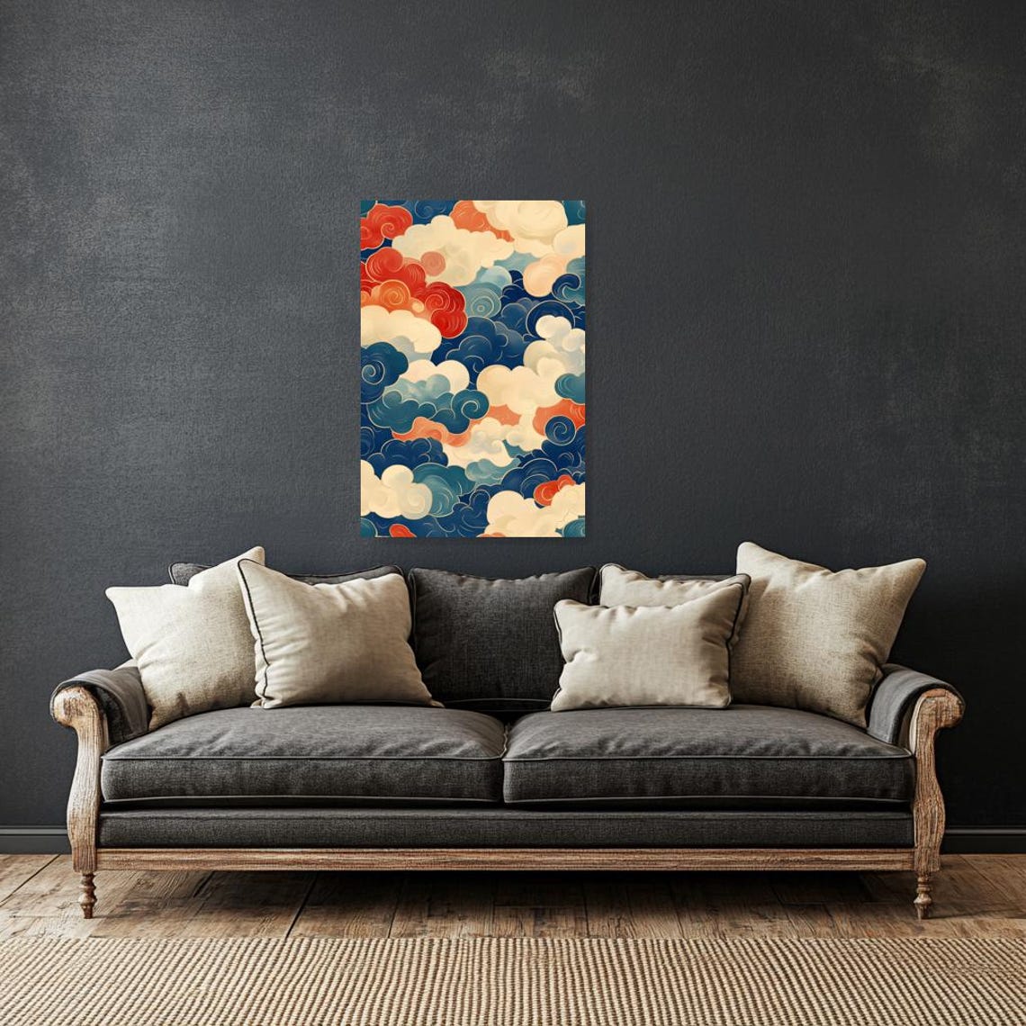 Custom Print Of Whimsical Colorful Clouds Inspired By Japanese Ukiyo E Art For Modern Home Decor - Image 3