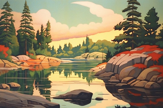 Original Landscape Artwork Inspired By Aj Casson Serene Stream In Nature Wall Art Print Custom