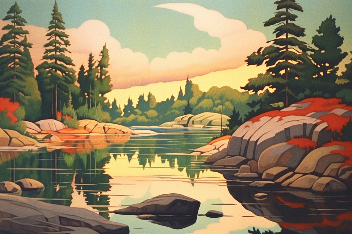 Original Landscape Artwork Inspired By Aj Casson Serene Stream In Nature Wall Art Print Custom