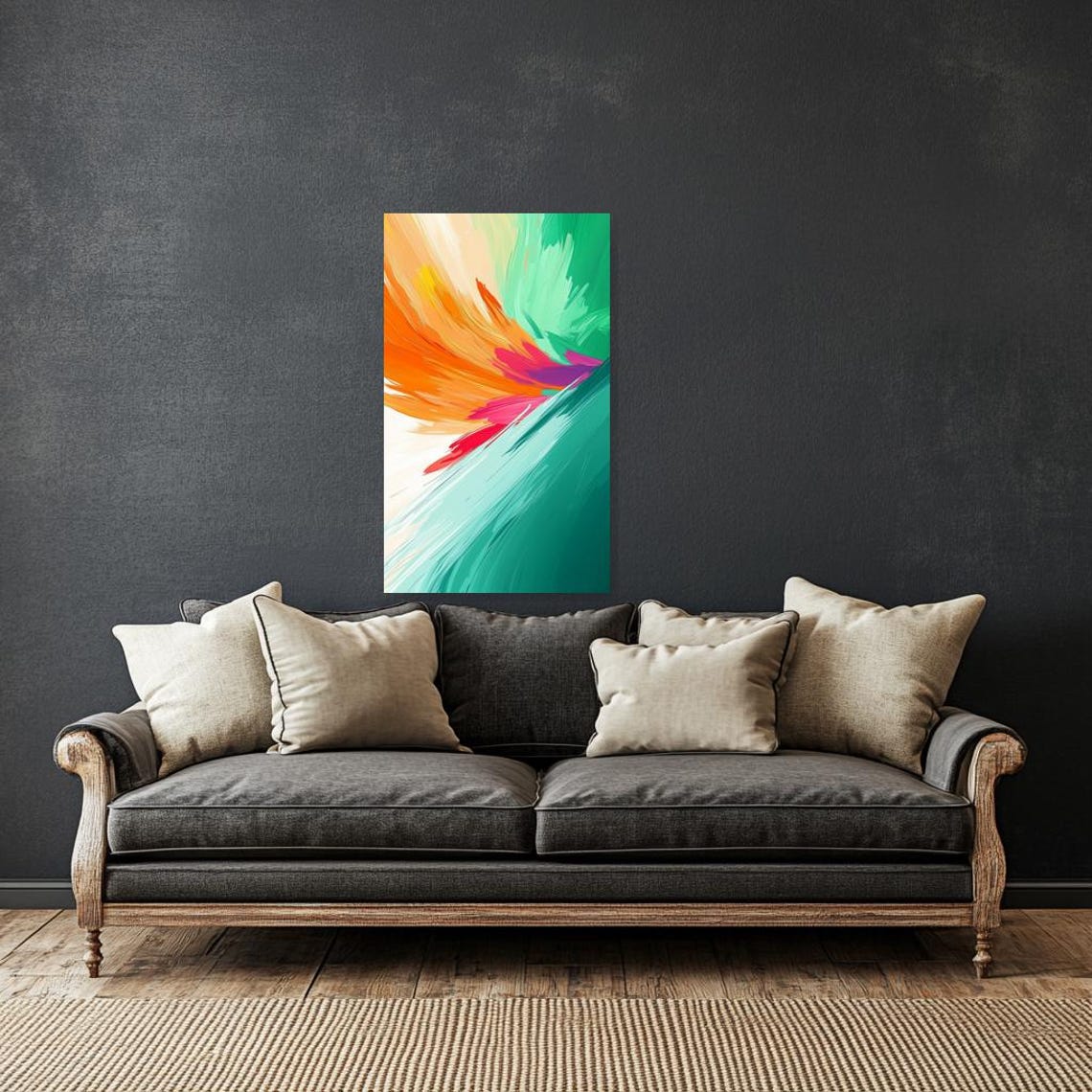 Colorful Abstract Wall Art Inspired By Abstract Expressionism With Bold Swirls In Orange And Green For Home Decor - Image 3