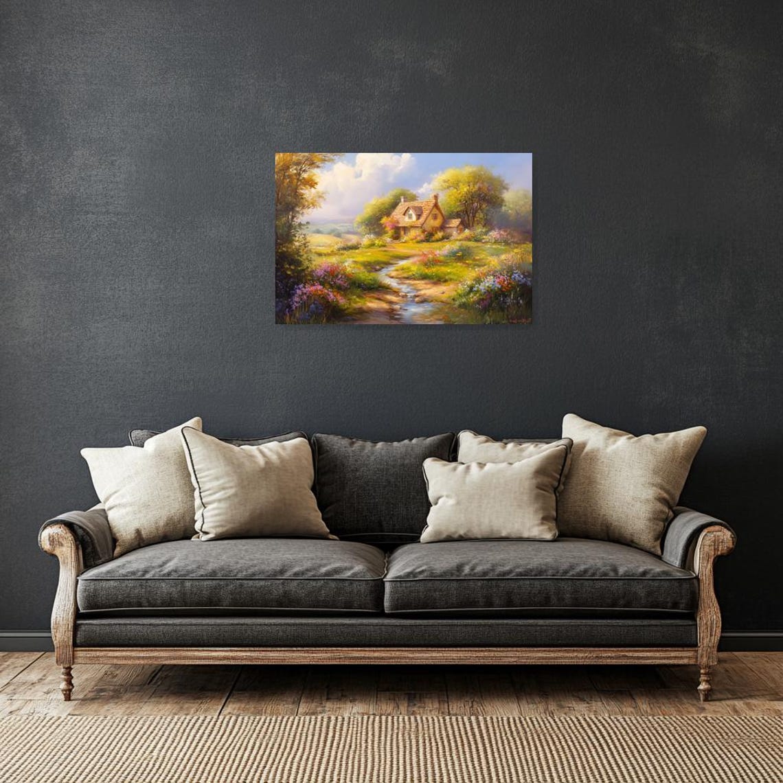 Charming Cottage Garden Flower Stream Idyllic Countryside Poster - Image 2