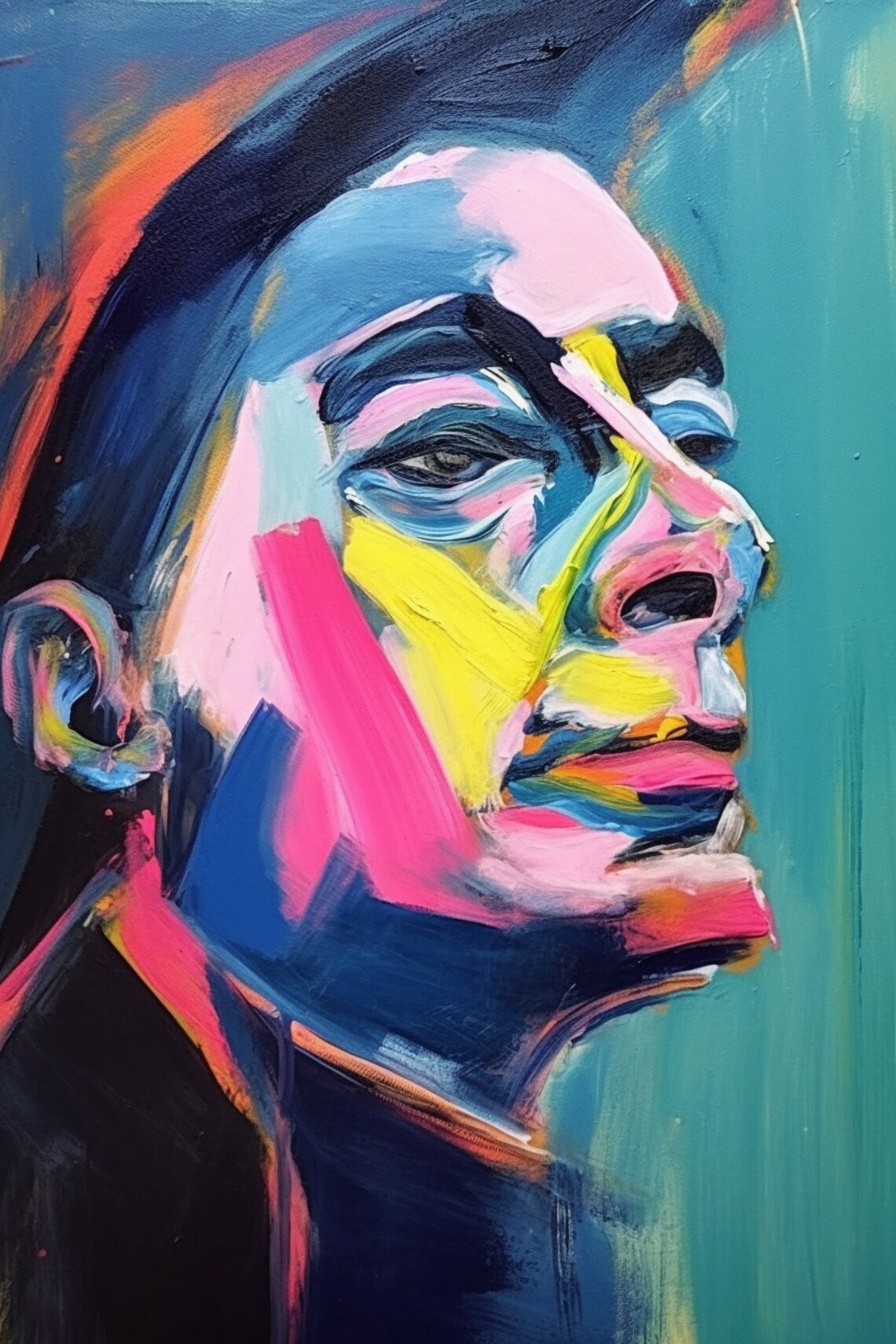 Colorful Abstract Portrait of a Youth Modern Expressionist Face Poster