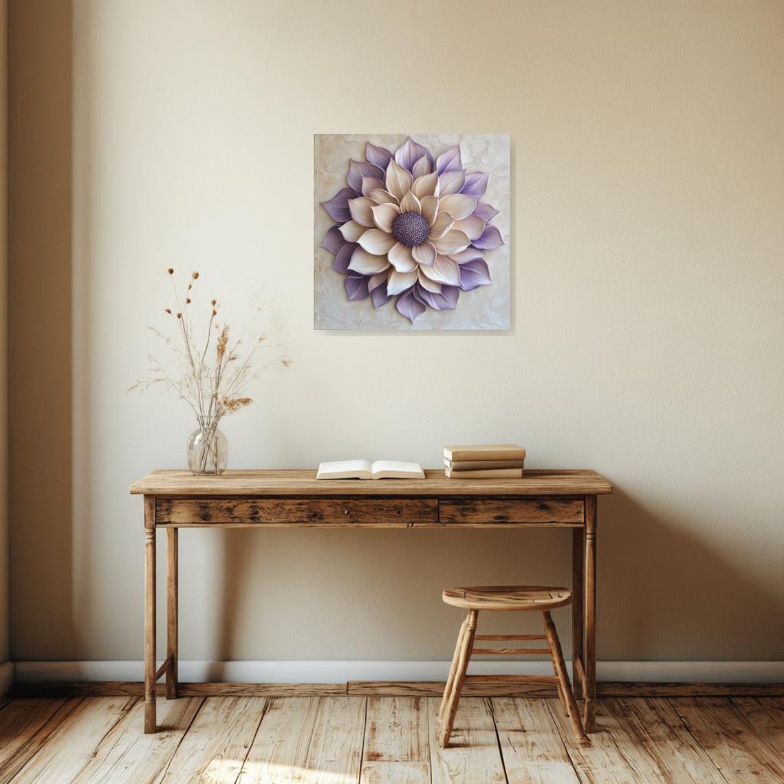 Lavender Cream Dahlia Bloom Textured Neutral Modern Floral Poster - Image 3