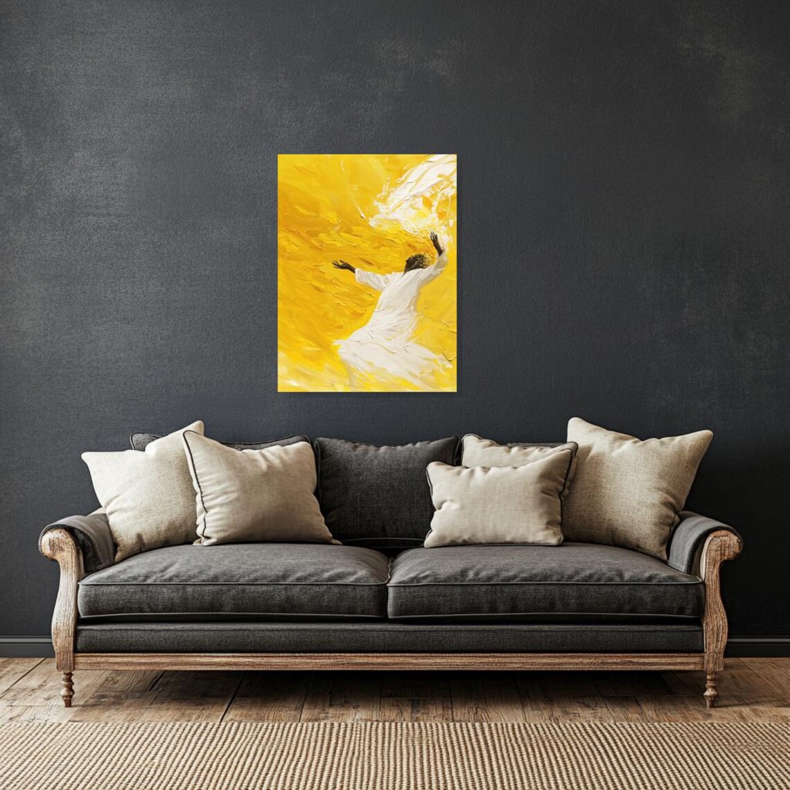 Van Gogh Inspired Yellow Abstract, Energetic Brushstrokes - Image 3