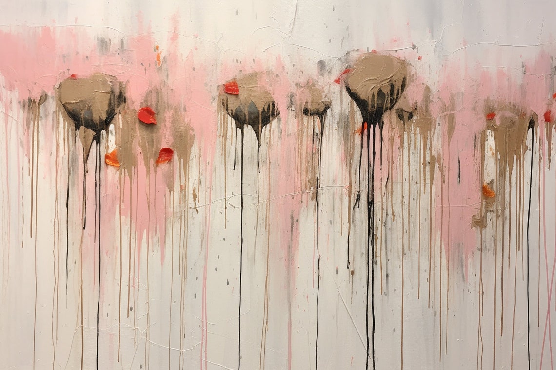 Blush Pink and Taupe Drip Abstract Playful Modern Art Poster