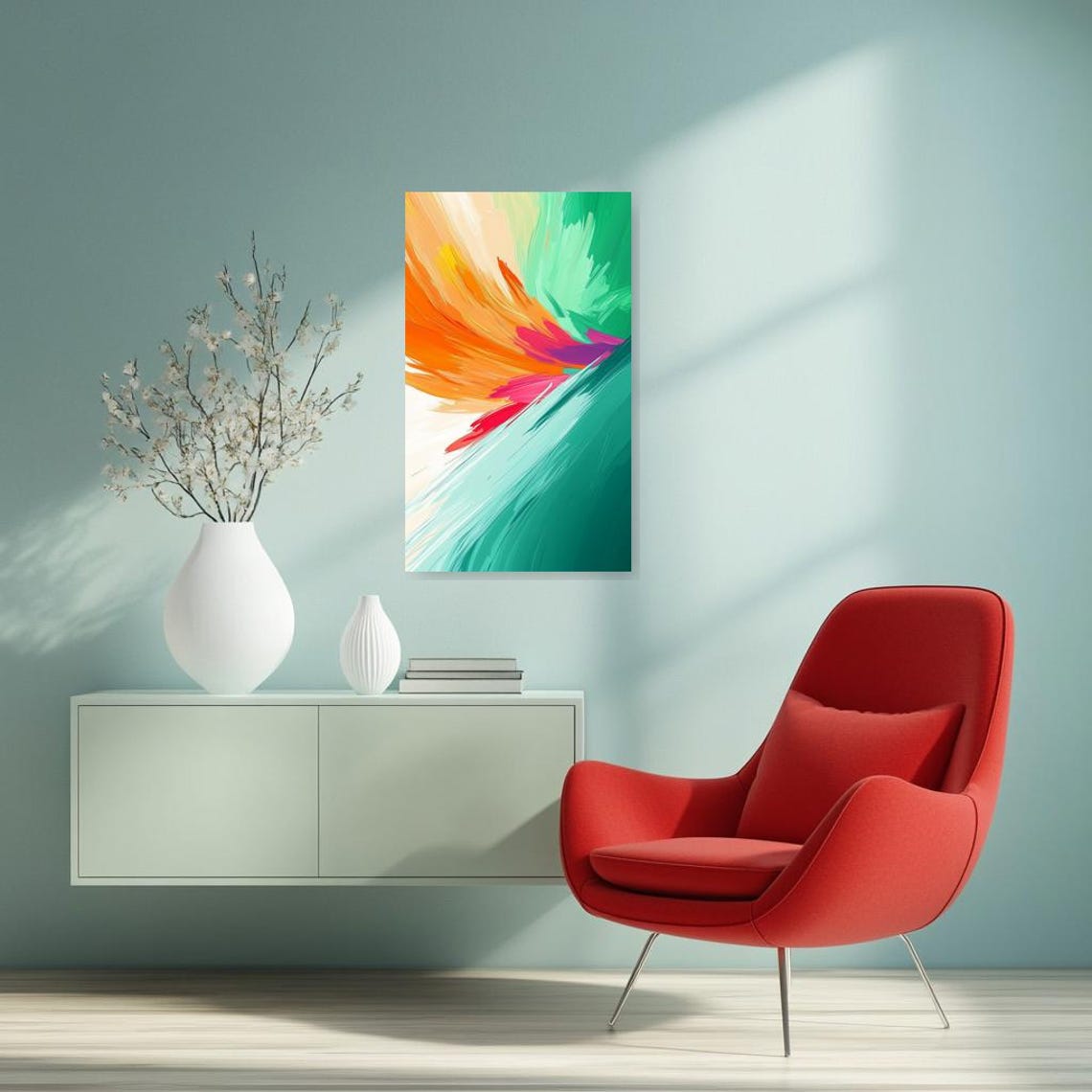 Colorful Abstract Wall Art Inspired By Abstract Expressionism With Bold Swirls In Orange And Green For Home Decor - Image 2