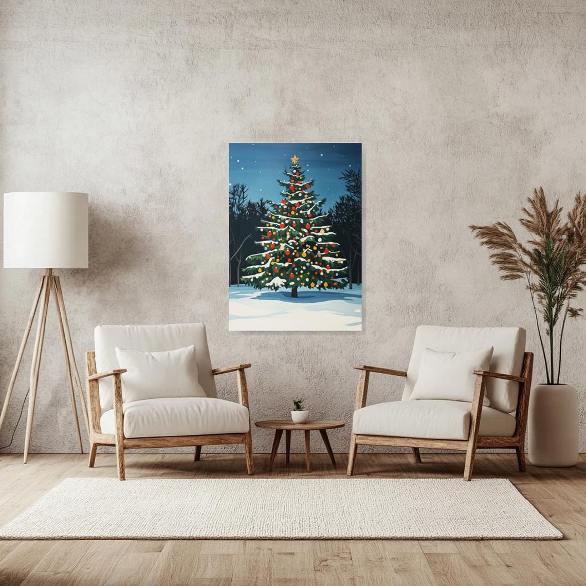 Snowy Outdoor Christmas Tree Under a Starry Night Sky Poster - Image 3