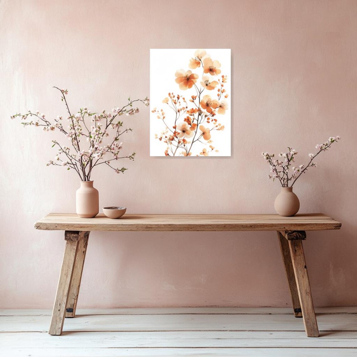 Soft Peach Wildflowers Airy Watercolor Botanical Floral Art Poster - Image 3