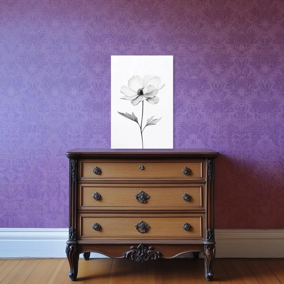 Black And White Anemone Flower Pencil Sketch Botanical Poster - Image 3