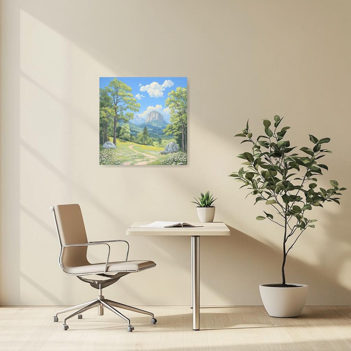 Stunning Landscape Print Inspired By Thomas Kinkade With Lush Greens And Vibrant Mountain Backdrop For Home Decor - Image 2
