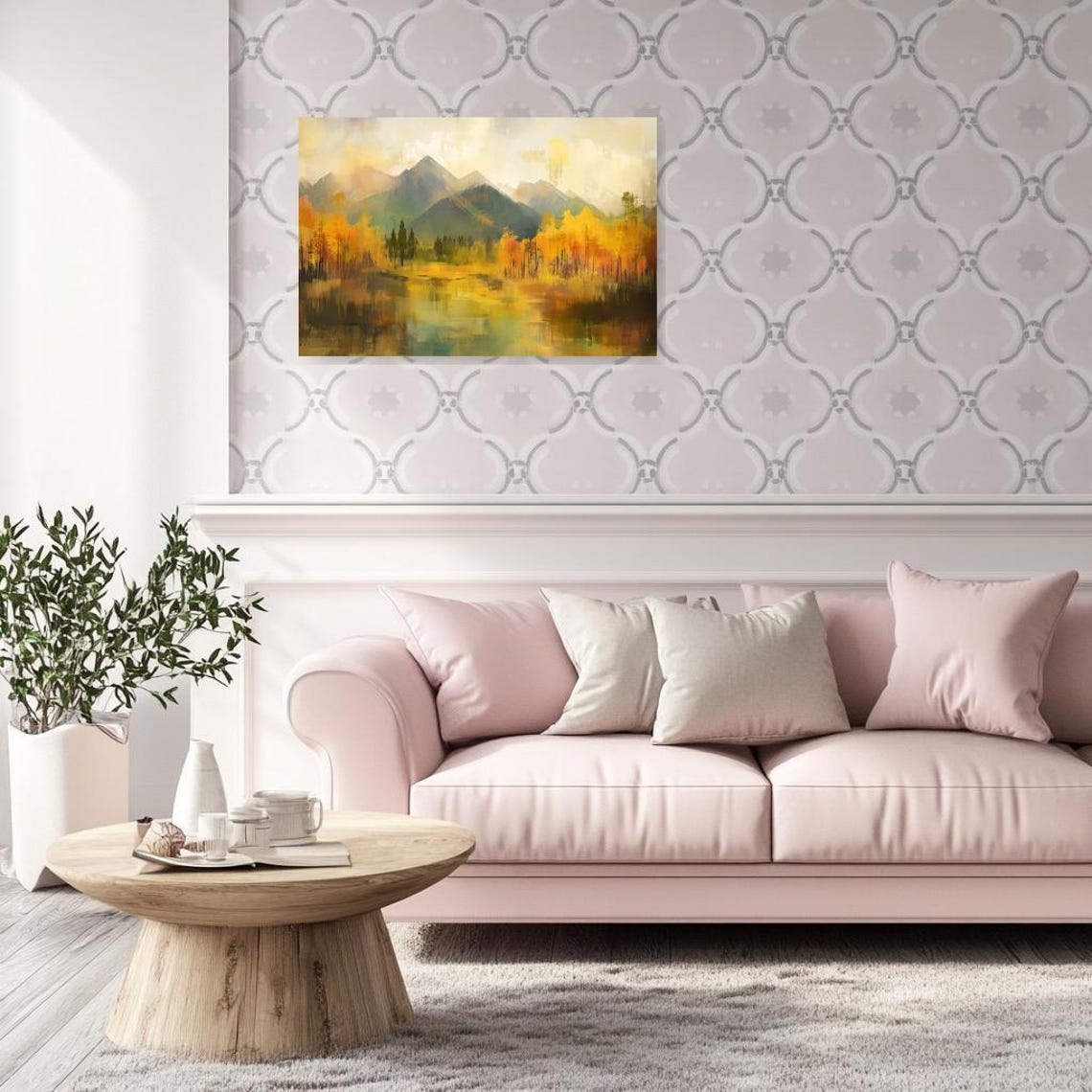 Golden Autumn Mountains Mirrored In Lake Impressionist Poster - Image 3