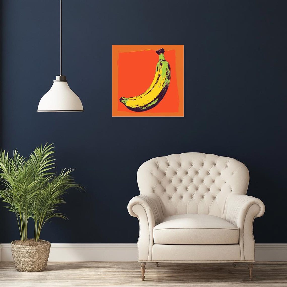 Pop Art Banana Bold Orange Background Retro Kitchen Fun Poster - Image 2