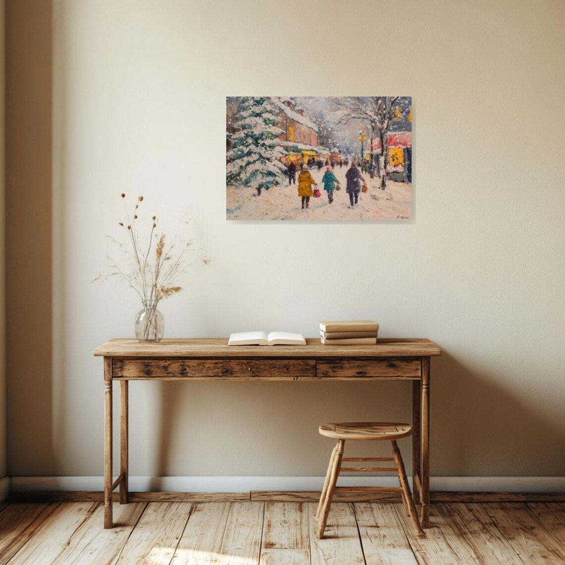 Snowy Christmas Shopping Street in Heavy Falling Snow Poster - Image 2