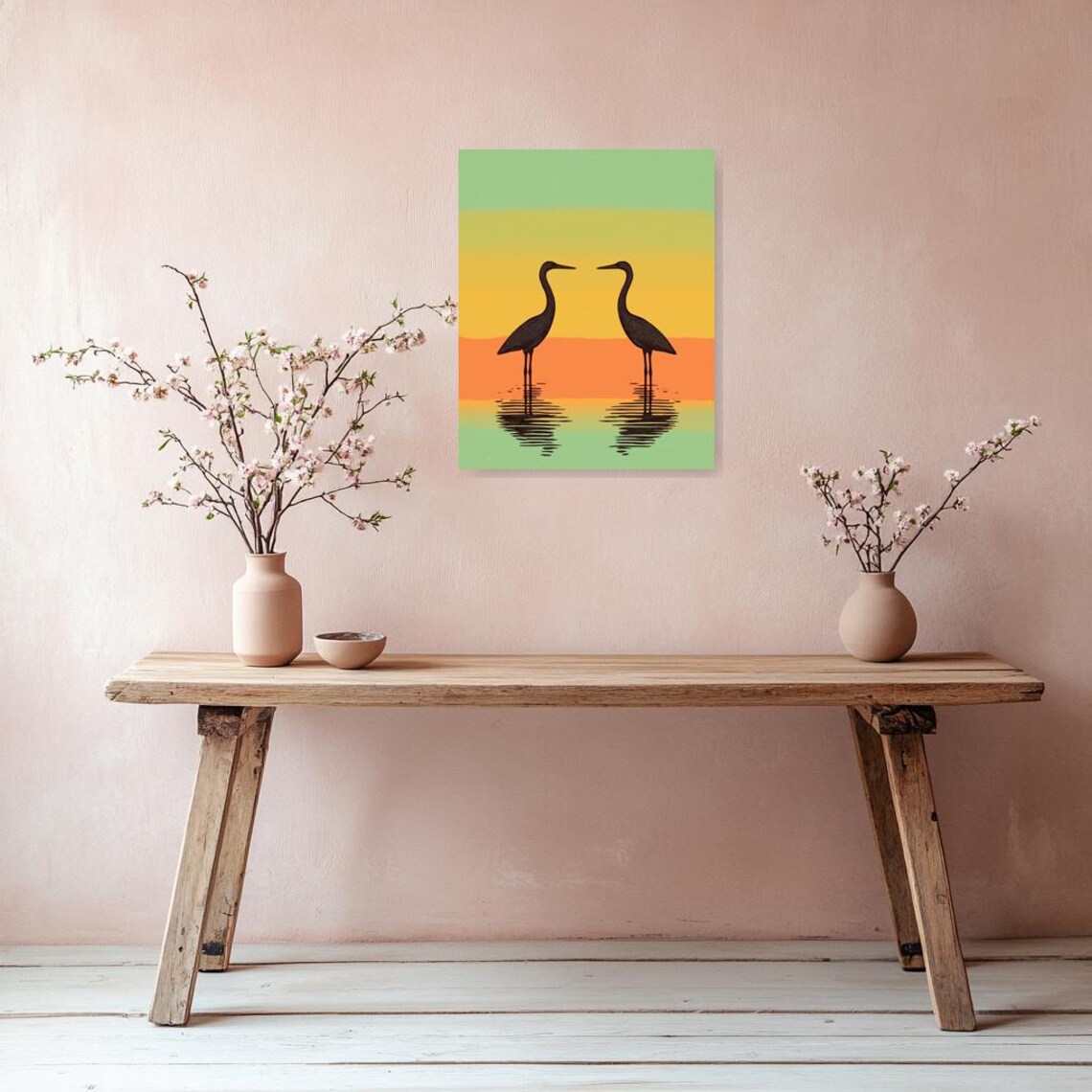 Elegant Black Herons, Reflective Water Sunset Scene - Image 3