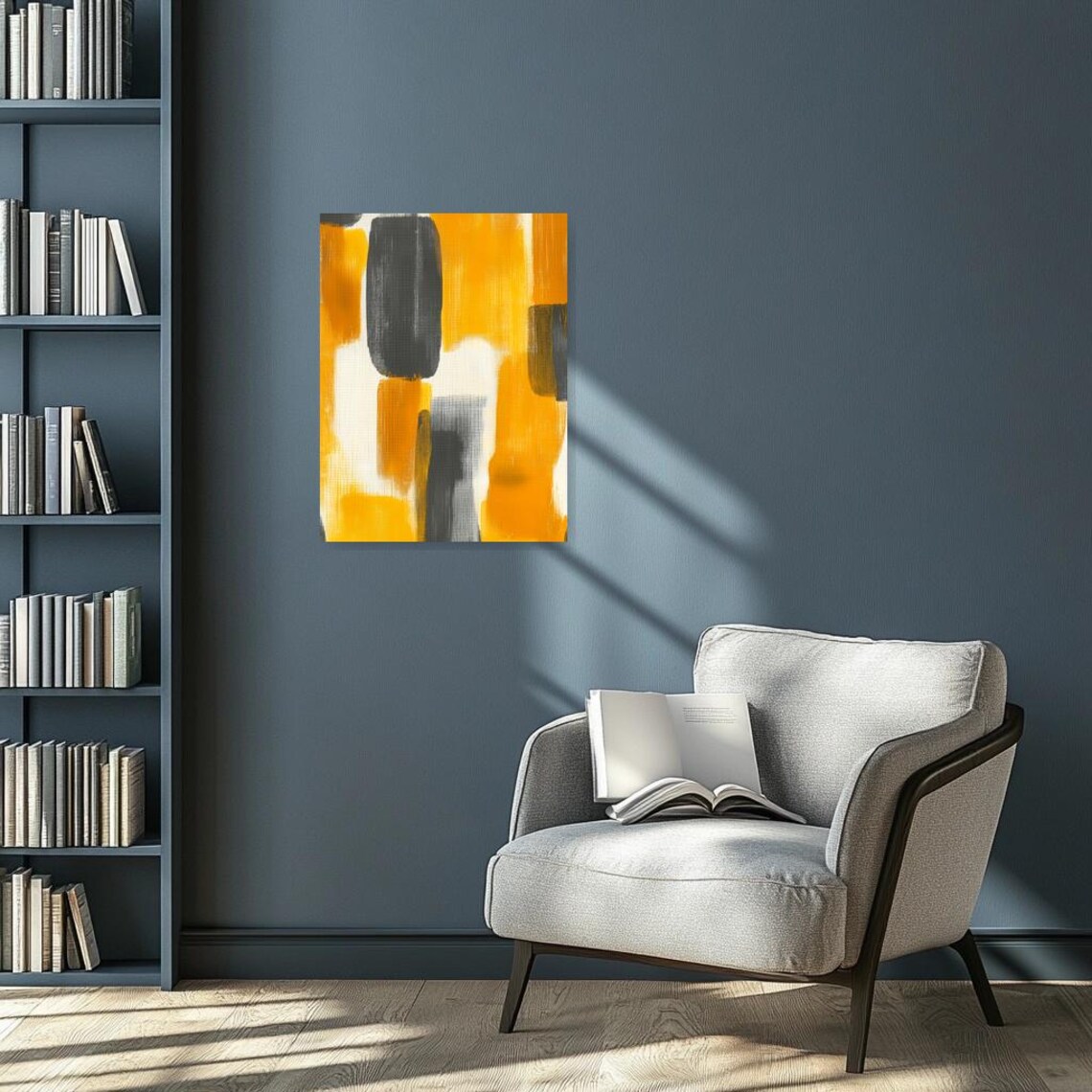 Minimalist Yellow Gray Abstract Geometric Shapes Modern Art Poster - Image 3