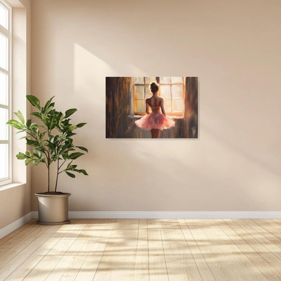 Ballerina in Pink Tutu Sitting by Sunlit Window Impressionist Art Poster - Image 3