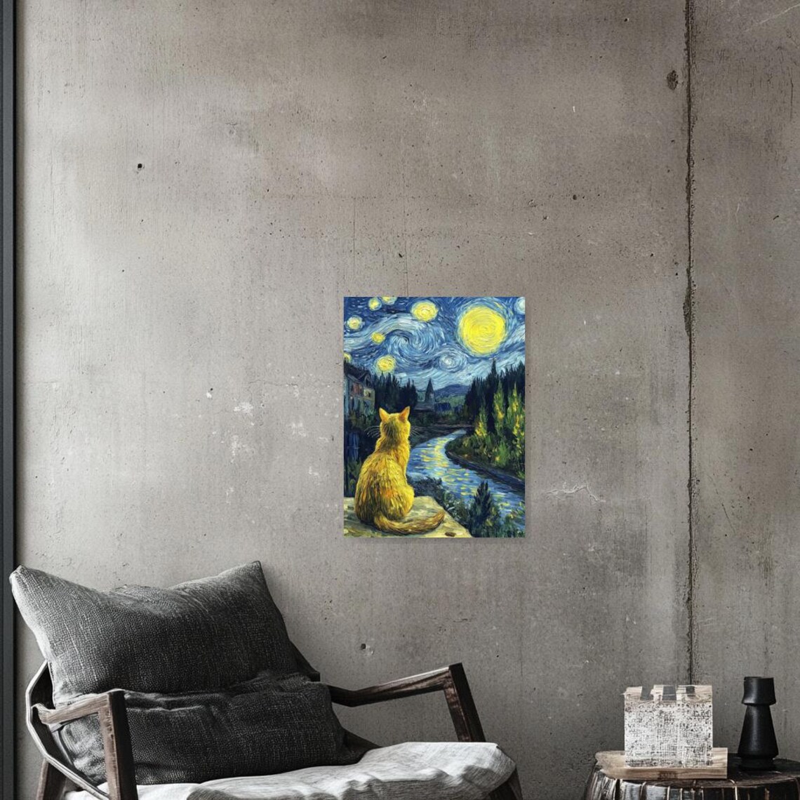 Custom Cat Art Print, Starry Night Style - Image 3