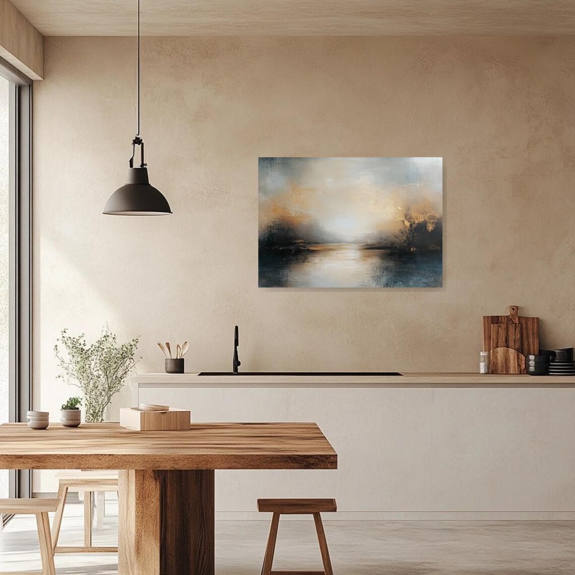 Golden Mist Abstract Waterscape Textured Oil Painting Poster - Image 3
