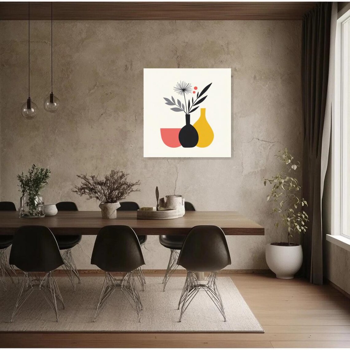 Chic Minimalist Vases and Leaves Modern Line Art Decor Poster - Image 2