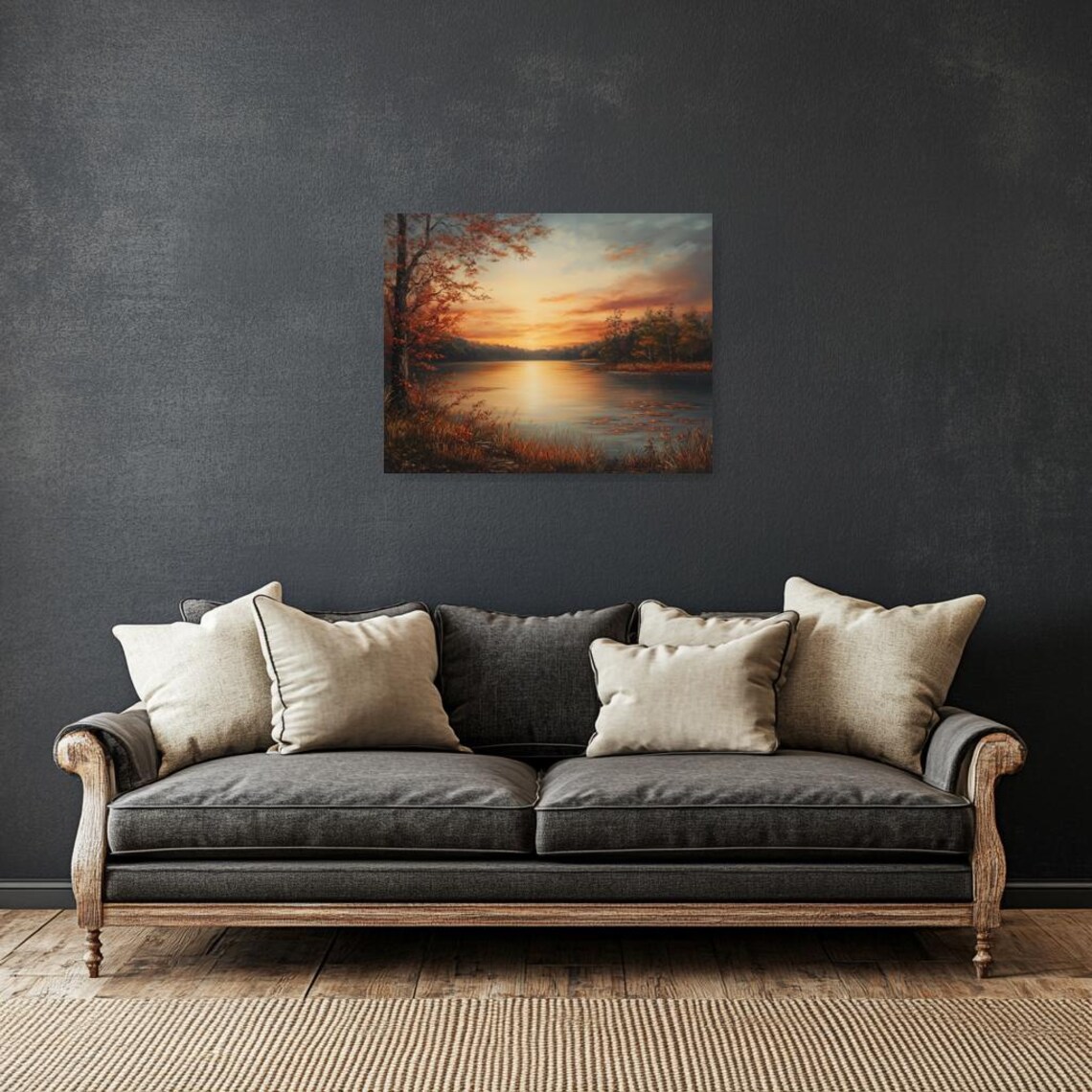 Autumn Sunset, Impressionism Tranquil Landscape Art Print - Image 2