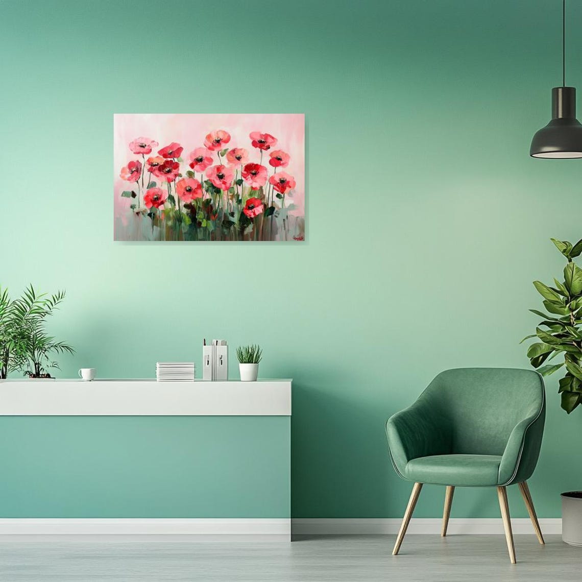 Floral Print Inspired By Monets Impressionism Pink Red Poppies Modern Wall Art Home Decor Bold Colors - Image 2