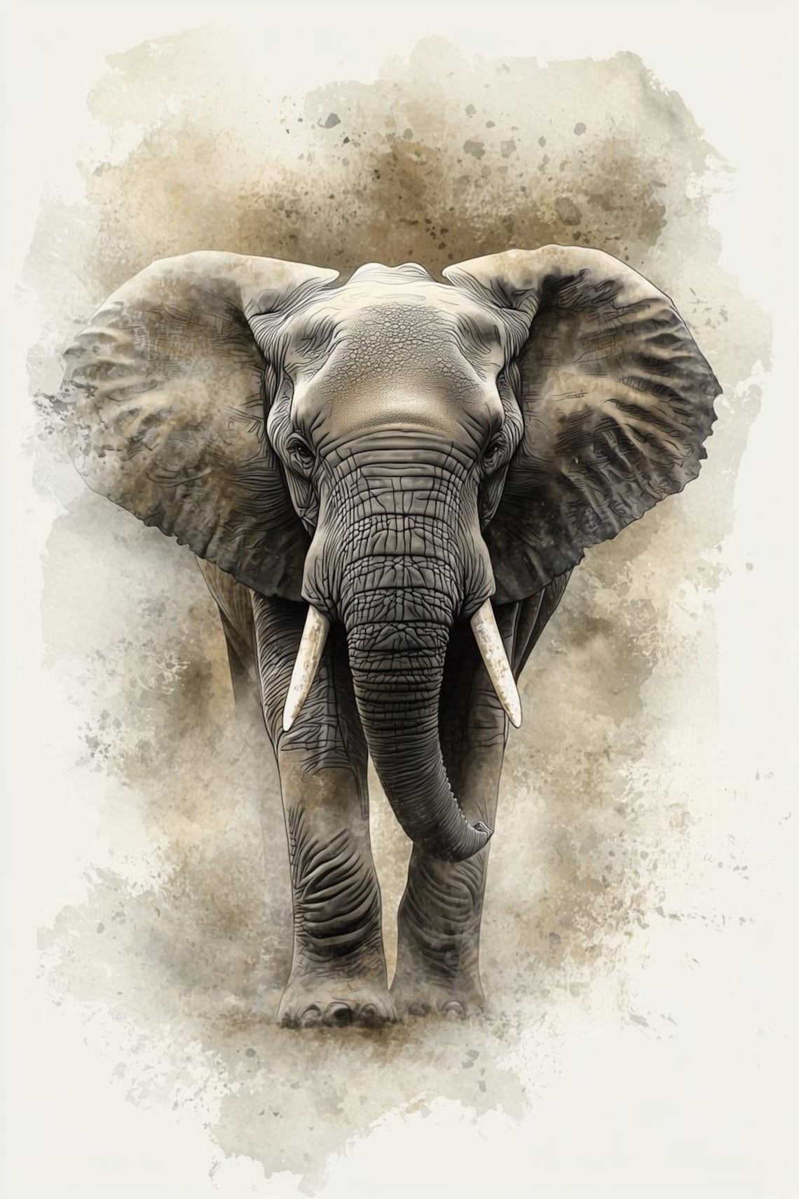 Elephant Watercolor Art Print, Modern Animal Decor
