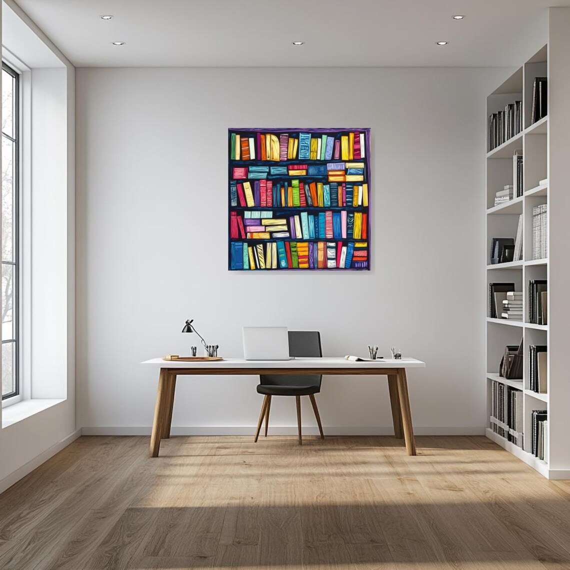 Vibrant Colorful Bookshelf Books Painting Art Print for Library Wall Decor - Image 3