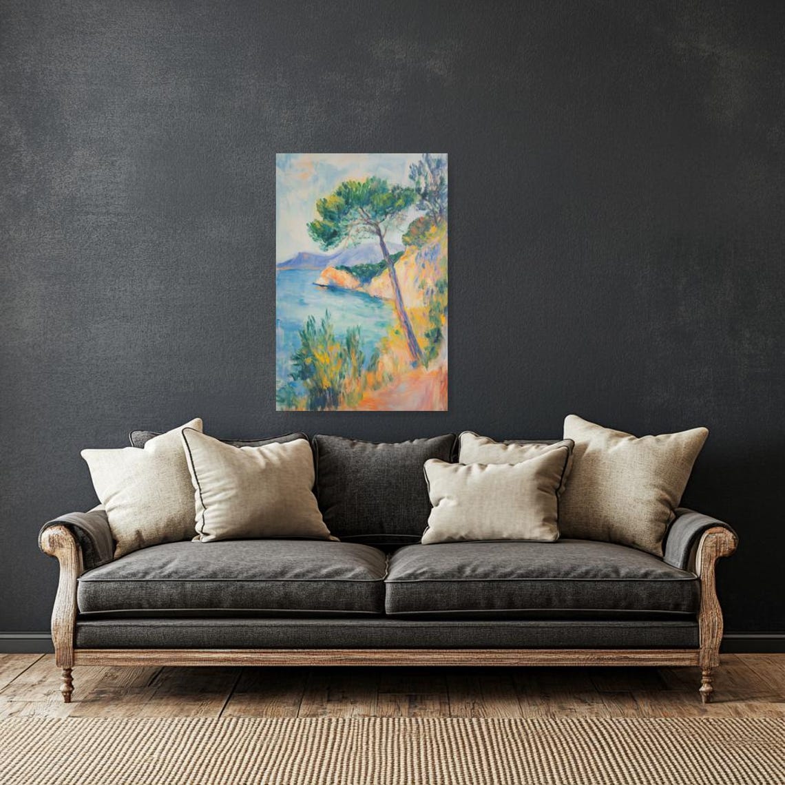 Mediterranean Coastline with Pine Tree on Rocky Cliff Poster - Image 3