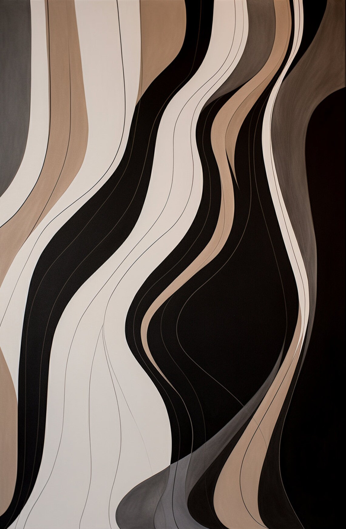 Tan And Black Abstract, Minimalist Spaces Art Print