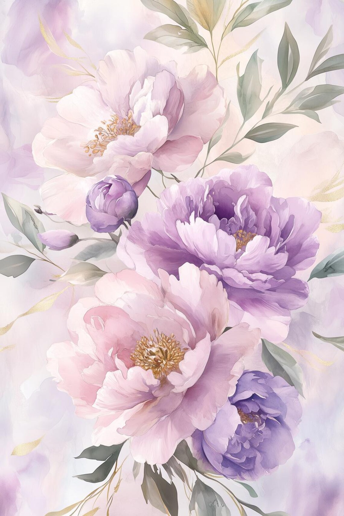 Soft Lavender and Pink Peonies in Delicate Watercolor Poster