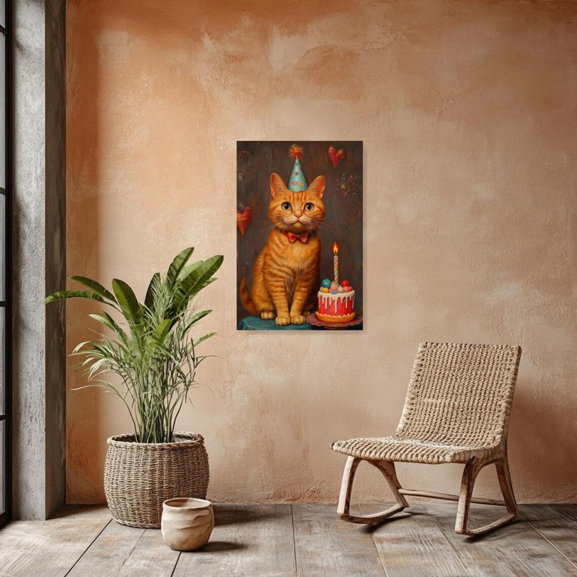 Orange Tabby Cat in Birthday Party Hat Celebration Scene Poster - Image 3