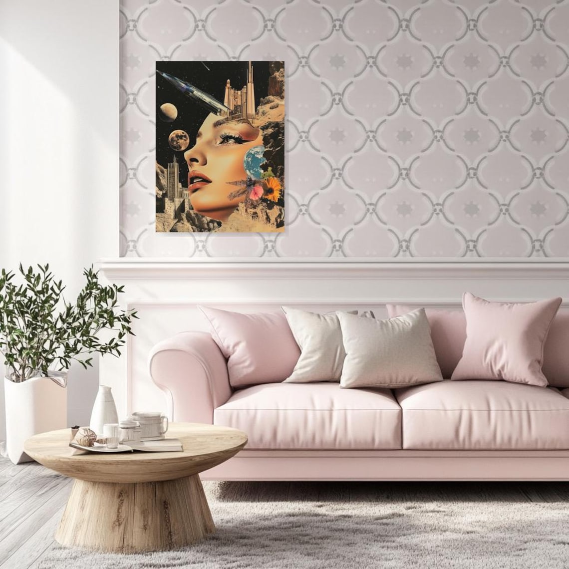 Dreamy Retro Space Collage Surreal Woman Portrait Wall Decor Poster - Image 2