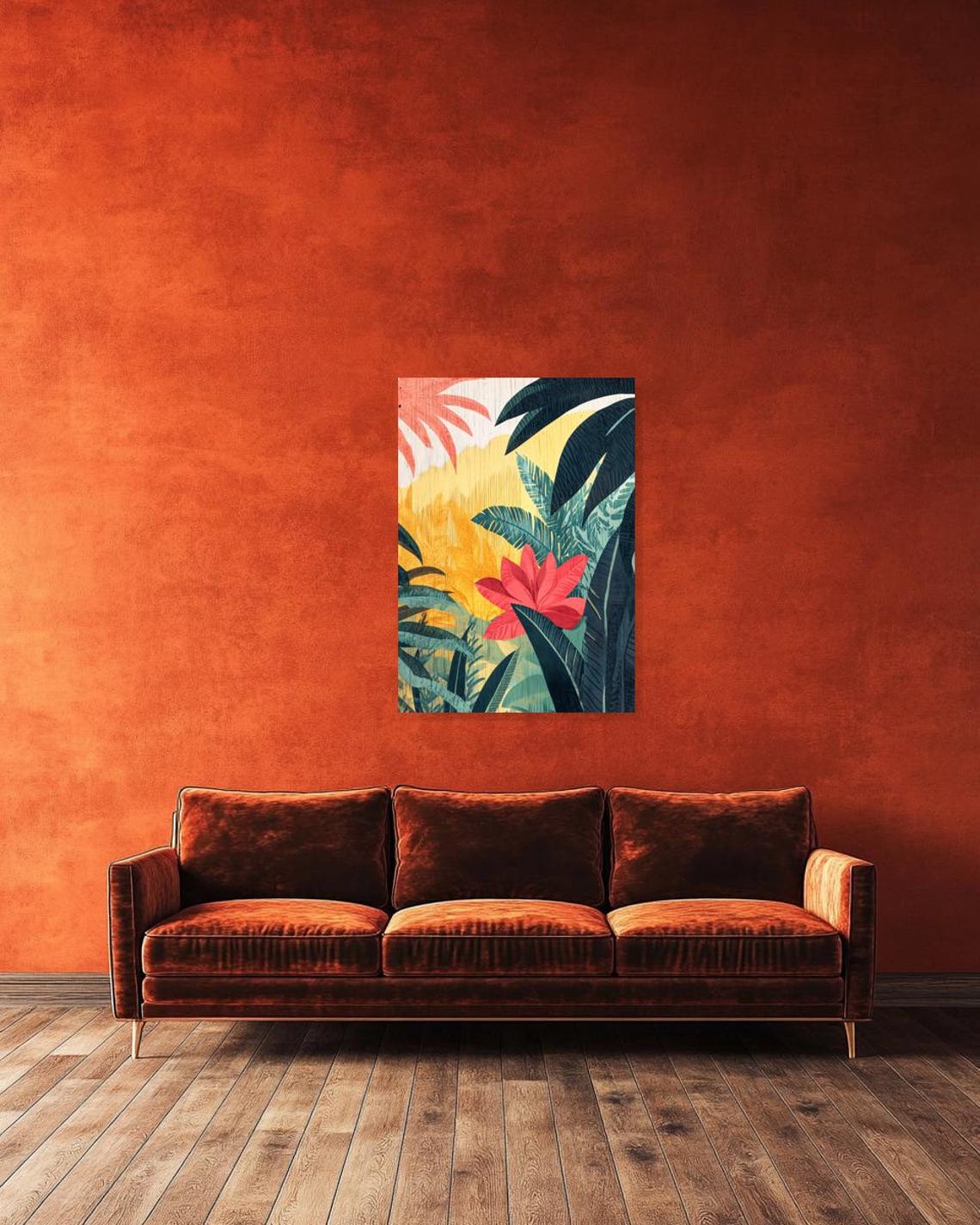 Sunny Tropical Palm Leaves Coral Flower Bold Botanical Poster - Image 3