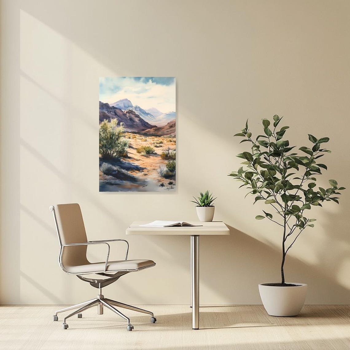 Desert Canyon Mountains Watercolor Natural Tones Landscape Poster - Image 2