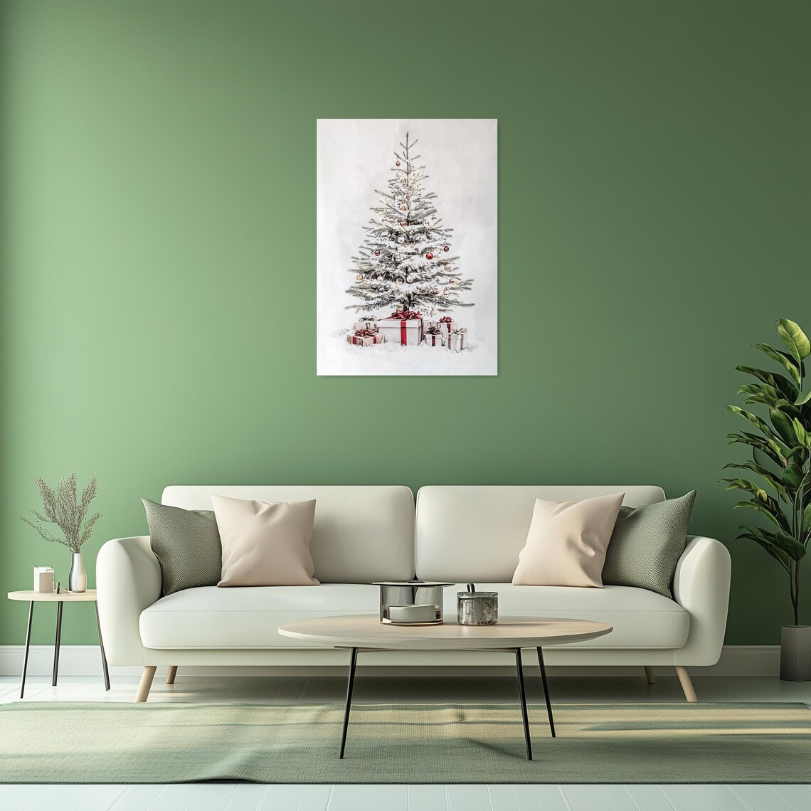 Snowy Christmas Tree With Gifts Red Ornaments Holiday Home Poster - Image 2
