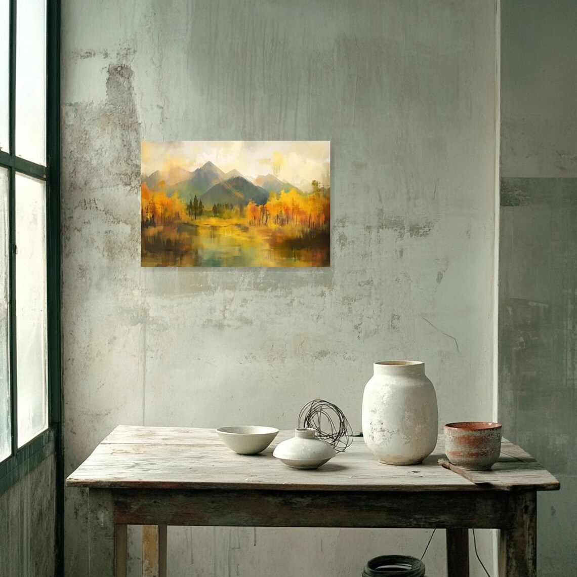 Golden Autumn Mountains Mirrored In Lake Impressionist Poster - Image 2