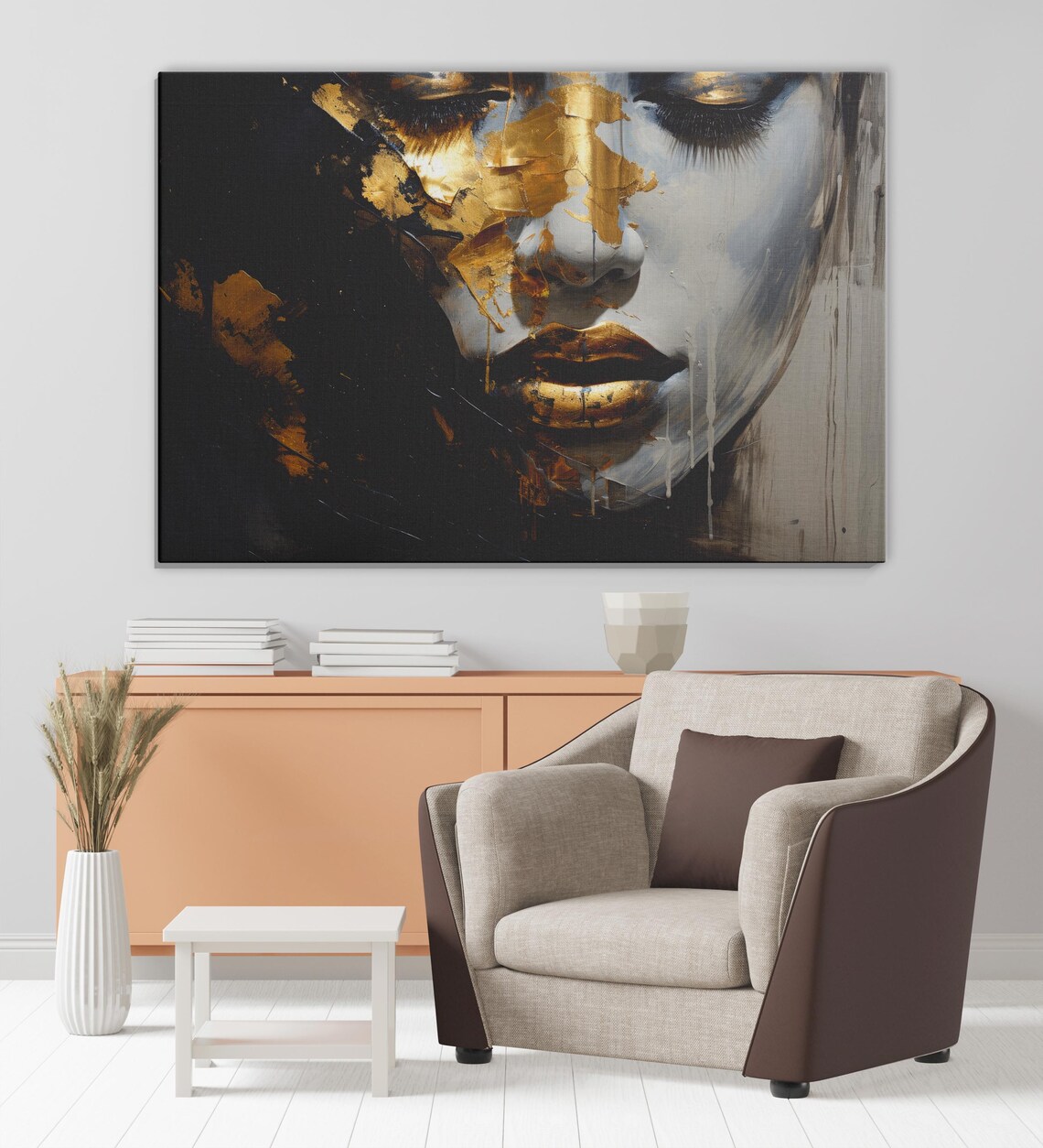Black Gold Woman Portrait Art, Abstract Female Face - Image 3