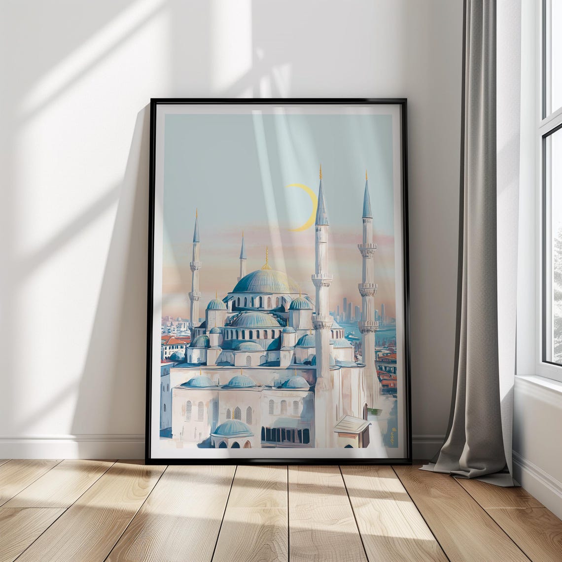 Blue Mosque Istanbul Turkey Travel Illustration Crescent Moon Poster - Image 4