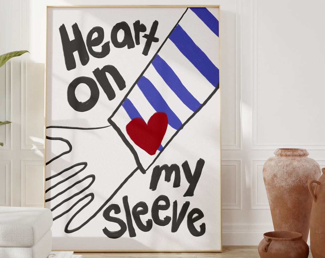 Heart On My Sleeve Cute Boho Hand-Drawn Pastel Wall Print Decor